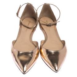 Gianvito Rossi Rose Gold Metallic Patent Leather D'Orsay Ankle Strap Flats Size 39