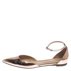 Gianvito Rossi Rose Gold Metallic Patent Leather D'Orsay Ankle Strap Flats Size 39