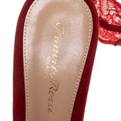 Pre Owned Gianvito Rossi Red Lace And Suede Ankle Strap Sandals Size 38