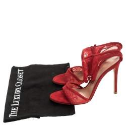 Pre Owned Gianvito Rossi Red Lace And Suede Ankle Strap Sandals Size 38