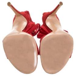 Pre Owned Gianvito Rossi Red Lace And Suede Ankle Strap Sandals Size 38