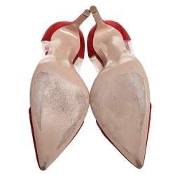 Pre Owned Gianvito Rossi Red Suede And PVC Plexi Pointed Toe Pumps Size 38