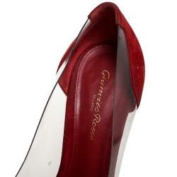 Pre Owned Gianvito Rossi Red Suede And PVC Plexi Pointed Toe Pumps Size 38