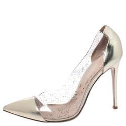 Pre Owned Gianvito Rossi Gold Patent Leather and PVC Plexi Pointed Toe Pumps Size 41