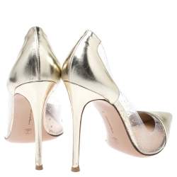 Pre Owned Gianvito Rossi Gold Patent Leather and PVC Plexi Pointed Toe Pumps Size 41