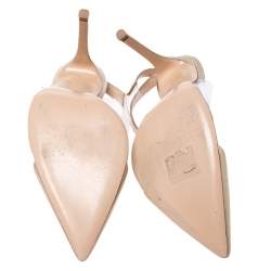 Pre Owned Gianvito Rossi Gold Foil Leather and PVC Plexi Pointed Toe Ankle Strap Sandals Size 38