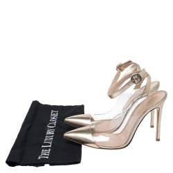 Pre Owned Gianvito Rossi Gold Foil Leather and PVC Plexi Pointed Toe Ankle Strap Sandals Size 38