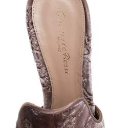Pre Owned Gianvito Rossi Nude Beige Floral Embroidered Velvet High Vamp Sandals Size 39