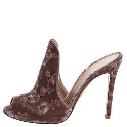 Pre Owned Gianvito Rossi Nude Beige Floral Embroidered Velvet High Vamp Sandals Size 39