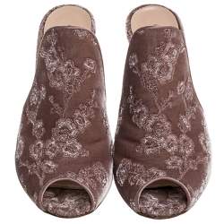 Pre Owned Gianvito Rossi Nude Beige Floral Embroidered Velvet High Vamp Sandals Size 39