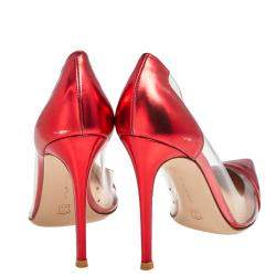Pre Owned Gianvito Rossi Red Metallic Leather and PVC Plexi Pumps Size 37.5