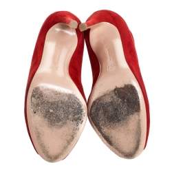 Pre Owned Gianvito Rossi Red Suede Vamp Peep Toe Booties Size 35
