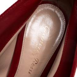 Pre Owned Gianvito Rossi Red Suede Vamp Peep Toe Booties Size 35
