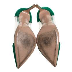 Pre Owned Gianvito Rossi Green Suede and PVC Plexi Pointed Toe Pumps Size 38.5