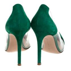 Pre Owned Gianvito Rossi Green Suede and PVC Plexi Pointed Toe Pumps Size 38.5