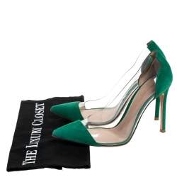 Pre Owned Gianvito Rossi Green Suede and PVC Plexi Pointed Toe Pumps Size 38.5