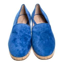 Pre Owned Gianvito Rossi Blue Suede Cork Platform Flat Loafers Size 39