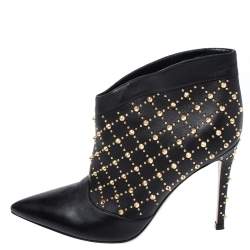 Pre Owned Gianvito Rossi Black Leather Studded Ankle Boots Size 37.5