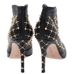 Pre Owned Gianvito Rossi Black Leather Studded Ankle Boots Size 37.5