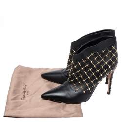 Pre Owned Gianvito Rossi Black Leather Studded Ankle Boots Size 37.5