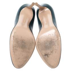 Pre Owned Gianvito Rossi Green Leather Vamp Round Toe Booties Size 39