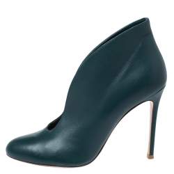 Pre Owned Gianvito Rossi Green Leather Vamp Round Toe Booties Size 39