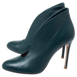 Pre Owned Gianvito Rossi Green Leather Vamp Round Toe Booties Size 39