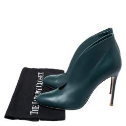 Pre Owned Gianvito Rossi Green Leather Vamp Round Toe Booties Size 39
