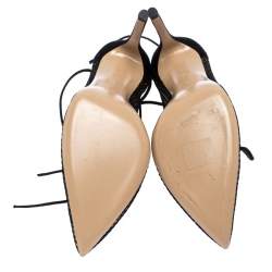 Pre Owned Gianvito Rossi Black Suede And Mesh Lace Up Pointed Toe Pumps Size 38.5