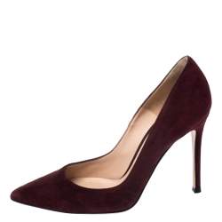 Pre Owned Gianvito Rossi  Burgundy Suede Gianvito 105 Pointed Toe Pumps Size 37.5
