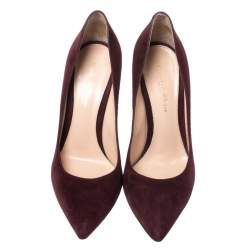 Pre Owned Gianvito Rossi  Burgundy Suede Gianvito 105 Pointed Toe Pumps Size 37.5