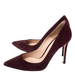 Pre Owned Gianvito Rossi  Burgundy Suede Gianvito 105 Pointed Toe Pumps Size 37.5
