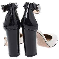 Pre Owned Gianvito Rossi Monochrome Patent Leather Ankle Strap Sandals Size 40.5