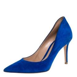 Pre Owned Gianvito Rossi Blue Suede Pointed Toe Pumps Size 39