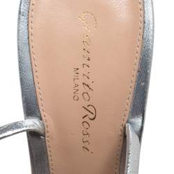 Pre Owned Gianvito Rossi Silver Leather Pointed Toe Ankle Strap Sandals Size 39
