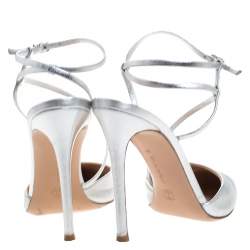 Pre Owned Gianvito Rossi Silver Leather Pointed Toe Ankle Strap Sandals Size 39