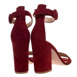 Pre Owned Gianvito Rossi Red Suede Leather Versilia Ankle Strap Sandals Size 37