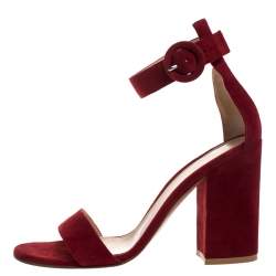 Pre Owned Gianvito Rossi Red Suede Leather Versilia Ankle Strap Sandals Size 37