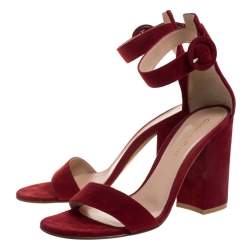 Pre Owned Gianvito Rossi Red Suede Leather Versilia Ankle Strap Sandals Size 37