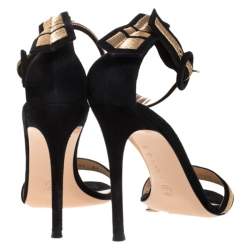 Pre Owned Gianvito Rossi Black Emboidered Suede Portofino Ankle Strap Open Toe Sandals Size 37