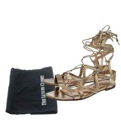 Gianvito Rossi Metallic Gold Leather Gladiator Ankle Length Flat Sandals Size 35.5