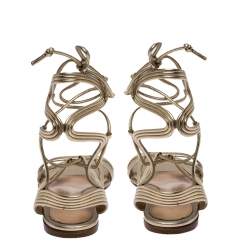 Gianvito Rossi Metallic Gold Leather Gladiator Ankle Length Flat Sandals Size 35.5