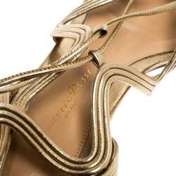 Gianvito Rossi Metallic Gold Leather Gladiator Ankle Length Flat Sandals Size 35.5