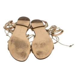 Gianvito Rossi Metallic Gold Leather Gladiator Ankle Length Flat Sandals Size 35.5