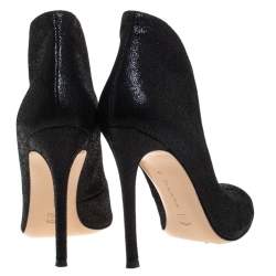 Pre Owned Gianvito Rossi Black Glitter Suede Vamp Peep Toe Booties Size 38