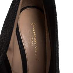 Pre Owned Gianvito Rossi Black Glitter Suede Vamp Peep Toe Booties Size 38