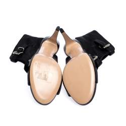 Pre Owned Gianvito Rossi Black Leather Open Toe Cut Out Ankle Booties Size 38