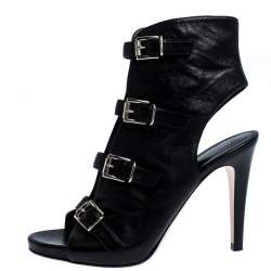 Pre Owned Gianvito Rossi Black Leather Open Toe Cut Out Ankle Booties Size 38