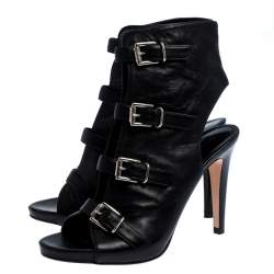 Pre Owned Gianvito Rossi Black Leather Open Toe Cut Out Ankle Booties Size 38