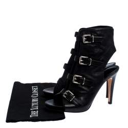 Pre Owned Gianvito Rossi Black Leather Open Toe Cut Out Ankle Booties Size 38